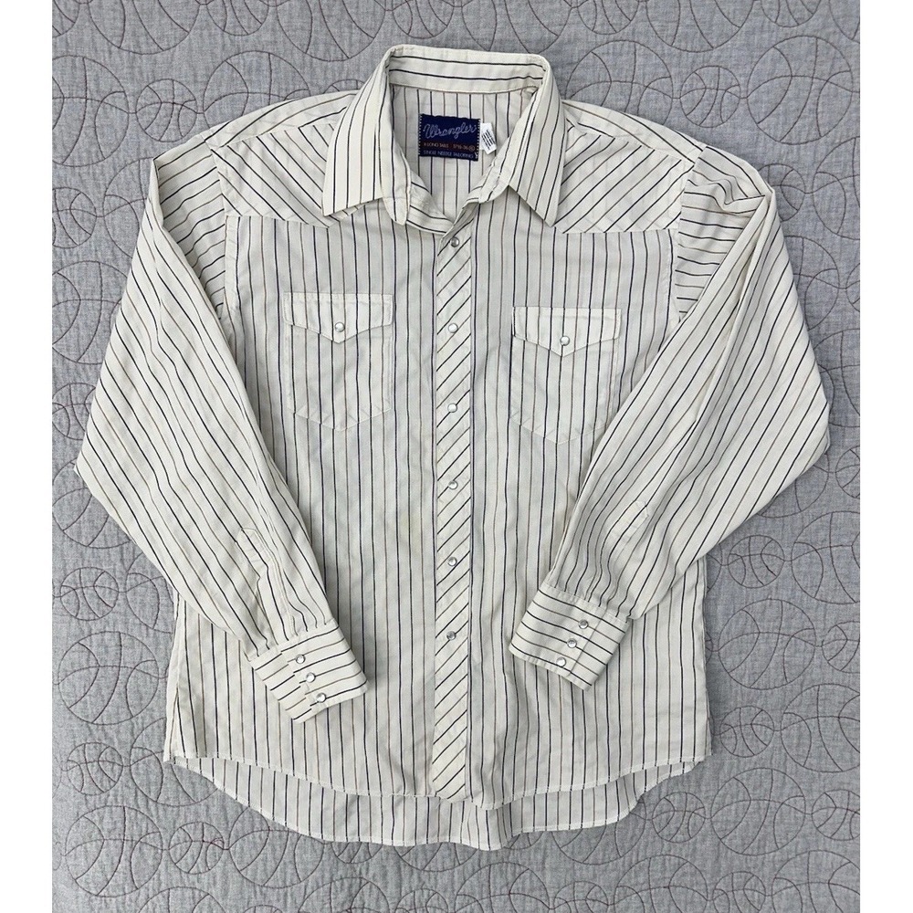 VTG Wrangler USA Single Needle Striped Long Sleeve Pearl Snap Shirt / XL 17.5 36